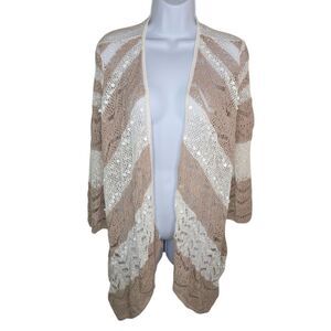 Chico's Open Front Drape Sequin Striped Cardigan Sweater Size 1 Medium